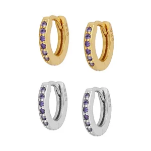 Pendiente Cz Lila Plata/Baño de Oro