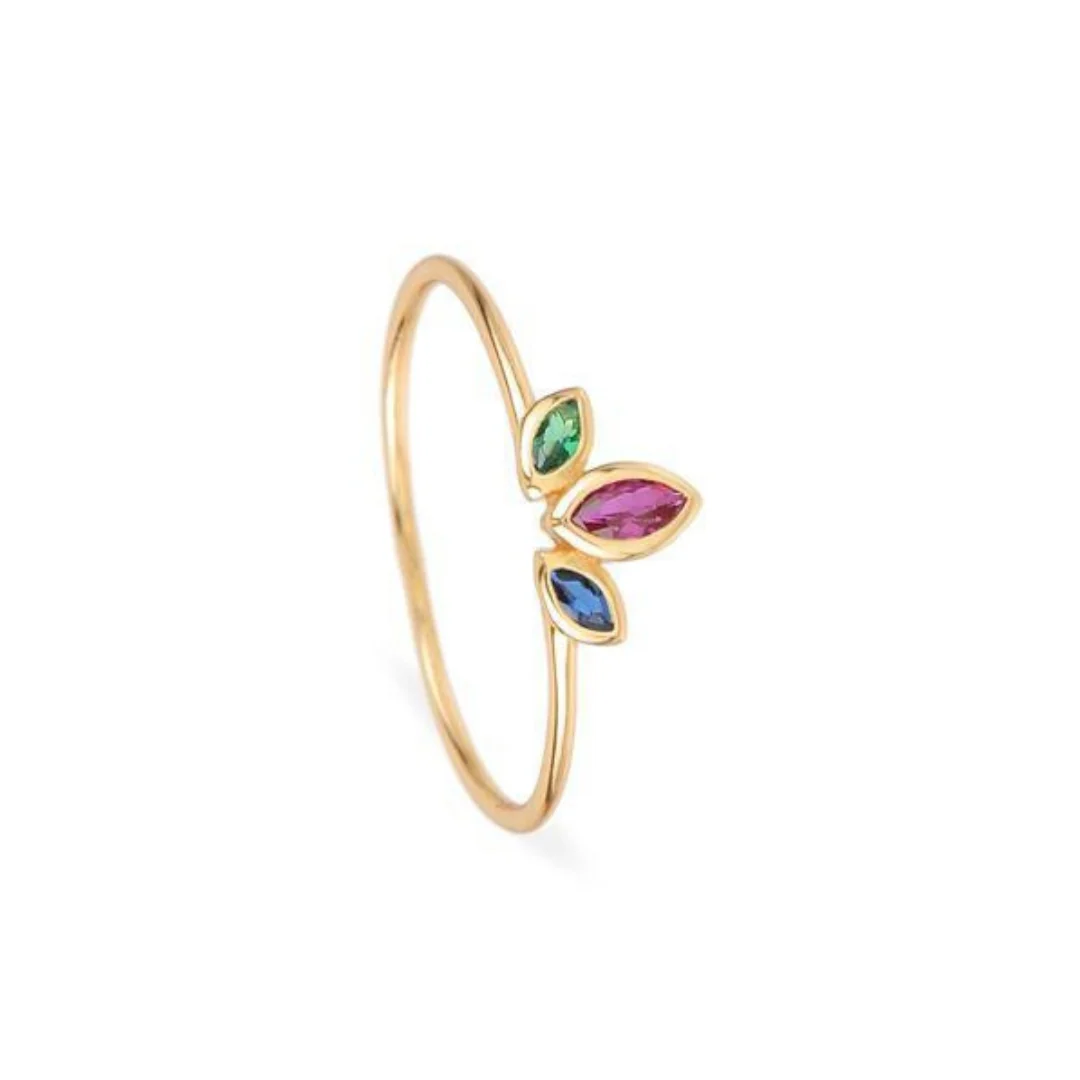 Anillo Tres Cz Multicolor en Baño de Oro