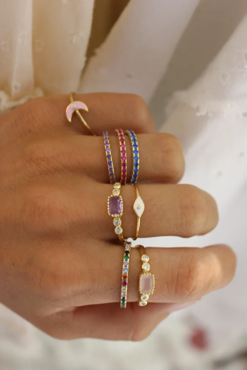 ANILLO CZ TURQUESA BAÑO DE ORO - Imagen 3