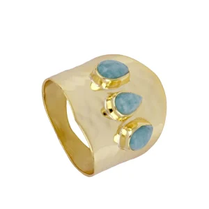 Anillo Amazonitas Baño de Oro