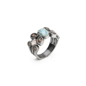 Anillo  Larimar Coral y Circonitas Brown